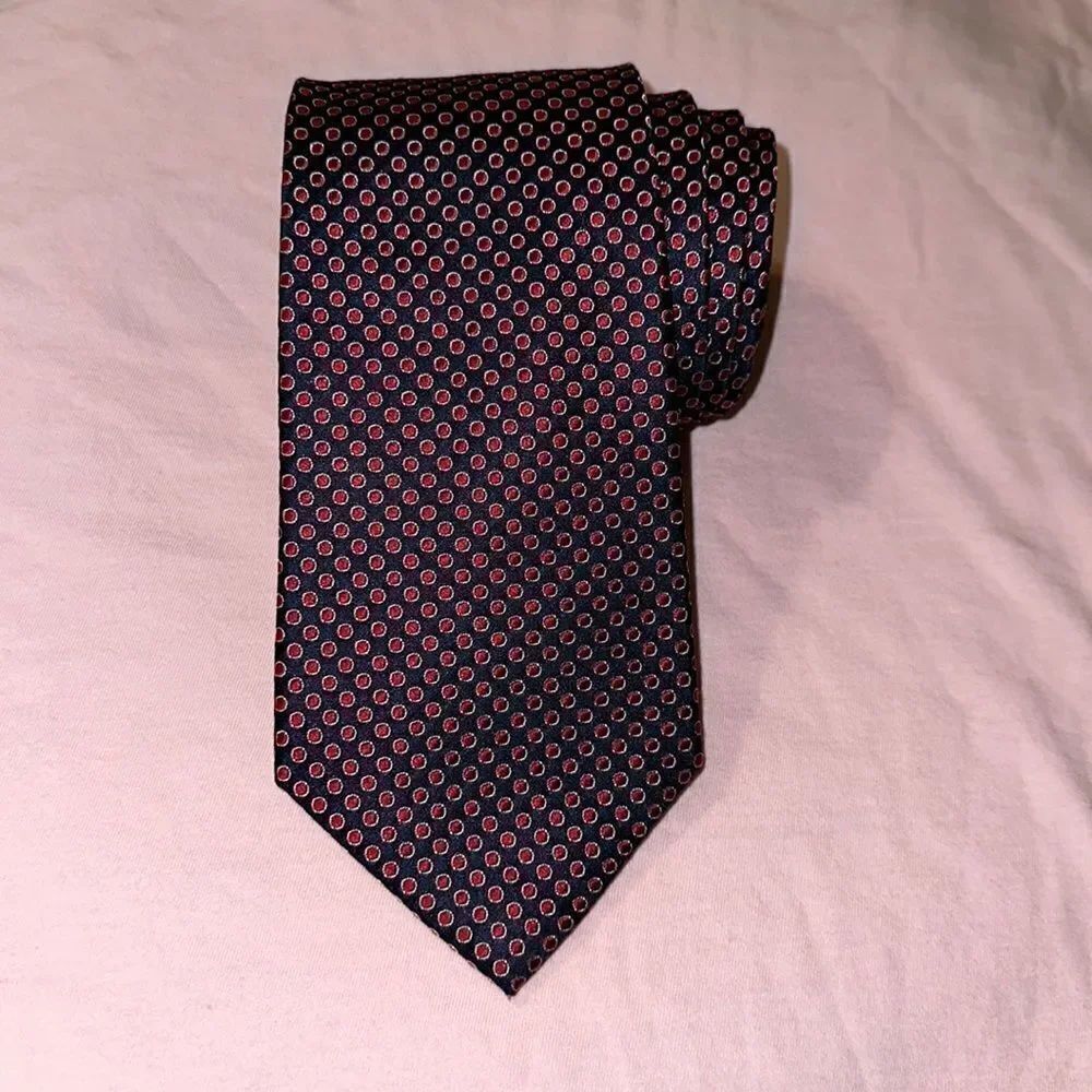 Van Heusen Navy Red White Polka Textured Silk Tie